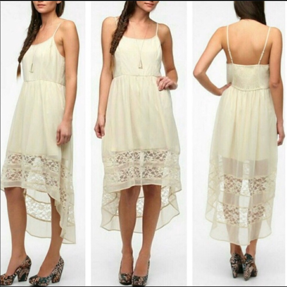 Like New Urban Outfitters Ivory high low lace Dress Prom/Cocktail S